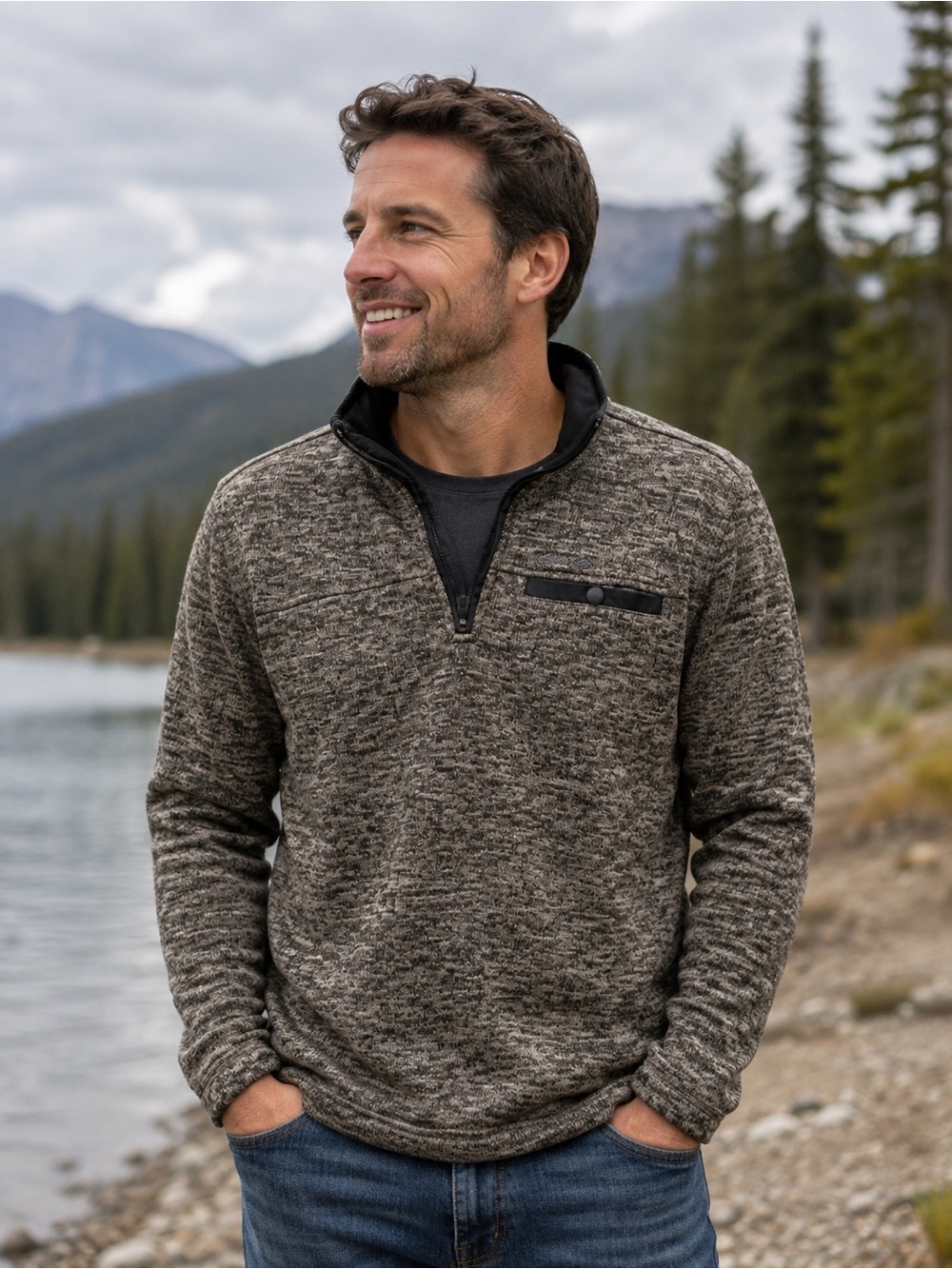 Eddie Bauer Men's Heathered Brown Zip-Up Sweater